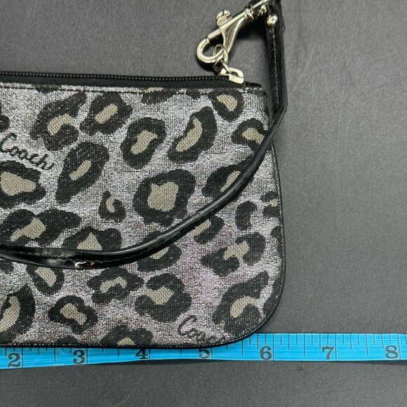 Pre Loved Coach Madison Ocelot-Silver and Black Leopard Print Wristlet - Picture 10 of 15